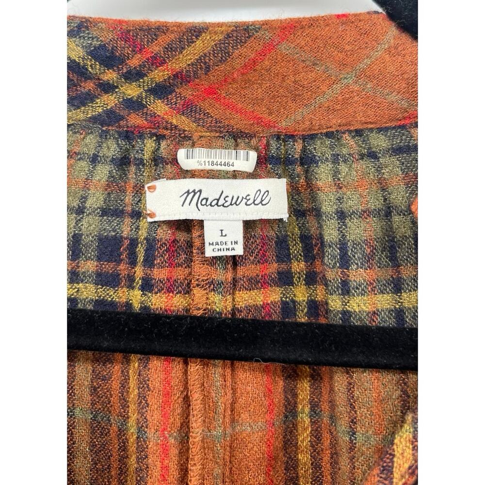Madewell Plaid Flannel Split-Neck Pullover Blouse Size Large Rust Brown - Picture 3 of 10